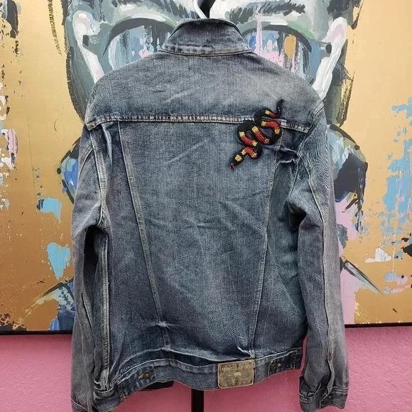 Ring of Fire Denim Jacket with Patch Detail Size S - Picture 2 of 9